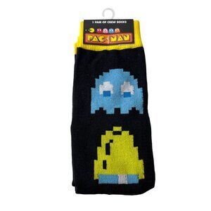 Pixel Ghost Arcade Game Socks Yellow Dot Chaser Retro Style Crew 9-13